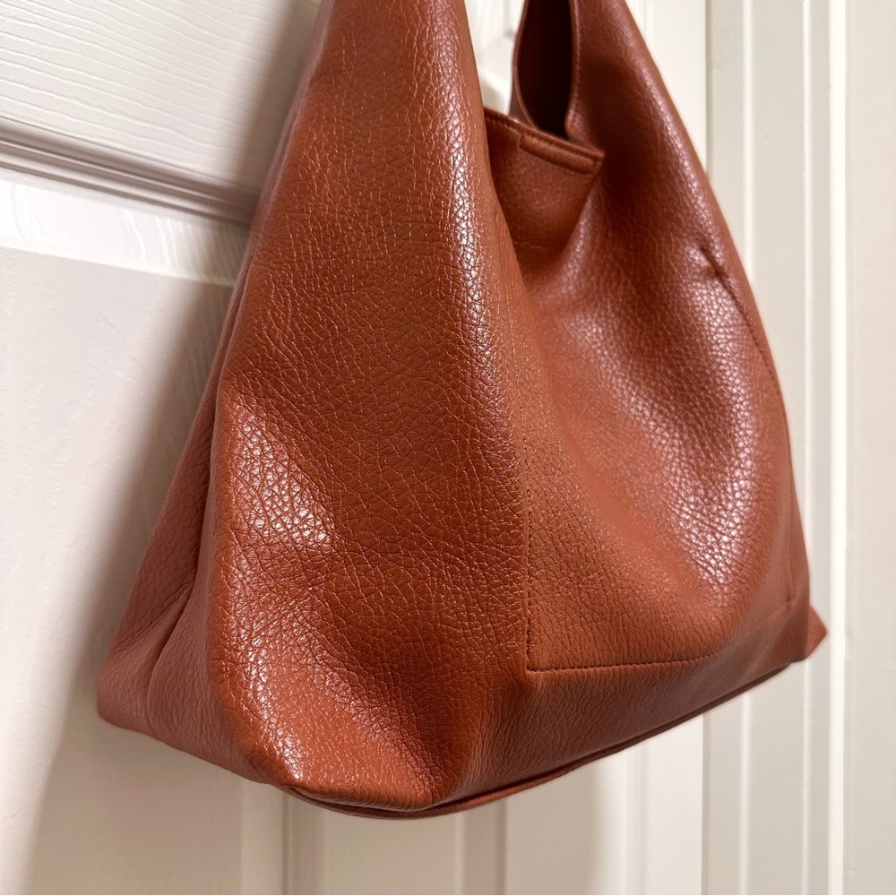 Vegan Leather Large Shoulder Tote | Brown | NWT - Picture 4 of 13